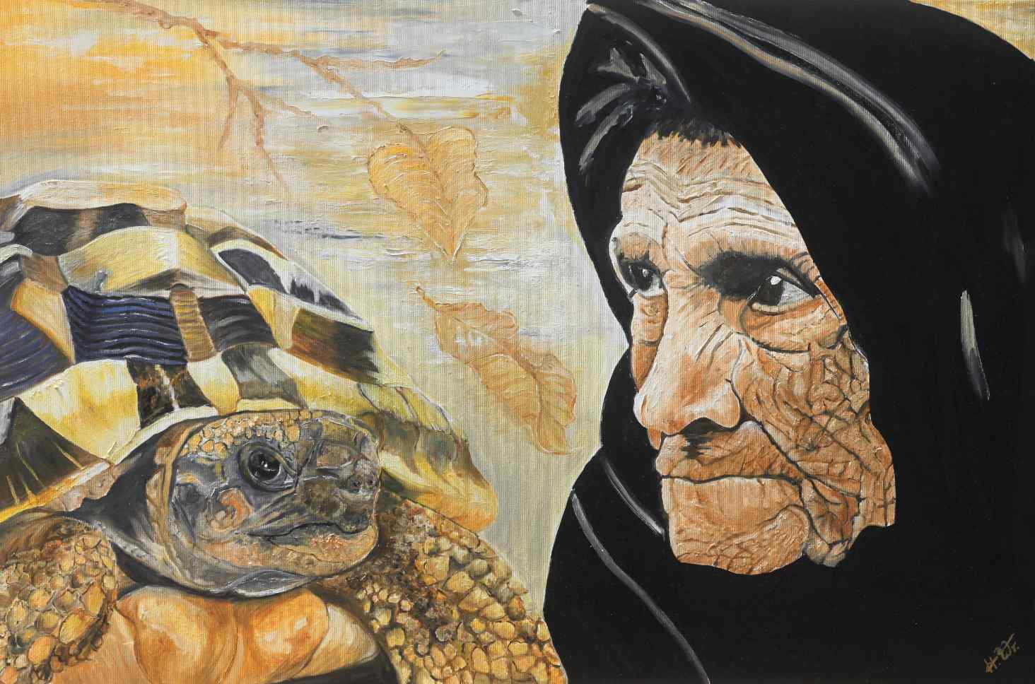 Bild zeigt alte Frau und Schildkröte